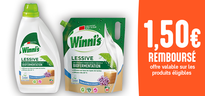 Promotion 1,50€ de réduction immédiate sur une lessive Winni's